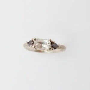 Twig ring with white sapphire & brown diamonds